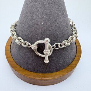 Sterling Silver 925 Interlocking Link Chain Bracelet Toggle Clasp Size 8" Length